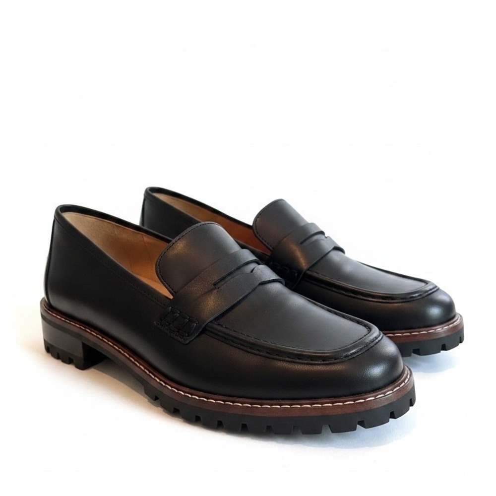 Madewell Bradley Lugsole Loafers 8.5 Black Leather Chunky Sole Dark Academia